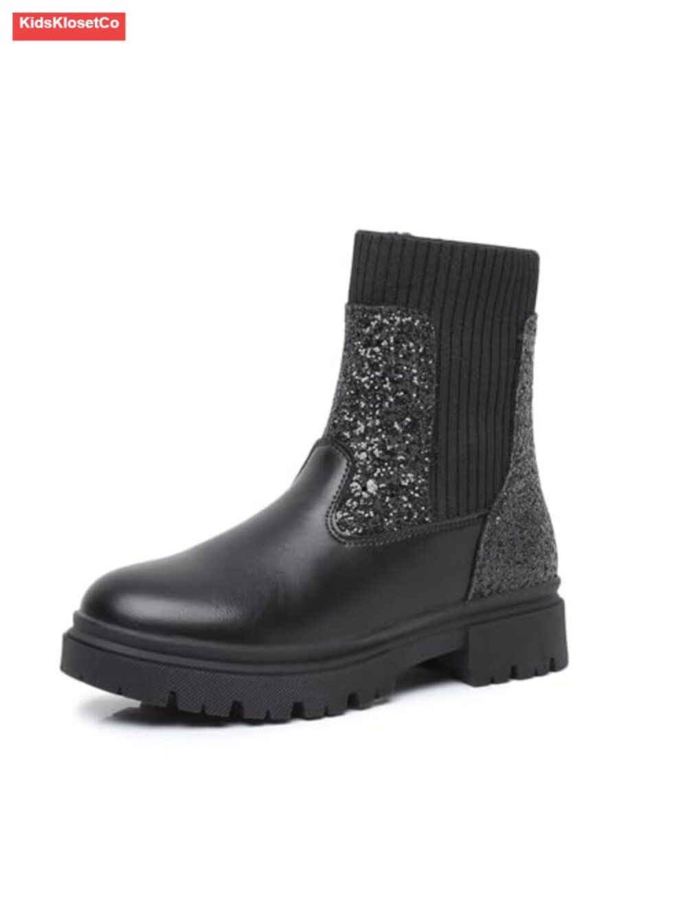 Girls Chelsea Ankle Boots Faux Leather Side Zipper Non-Slip Lug Sole